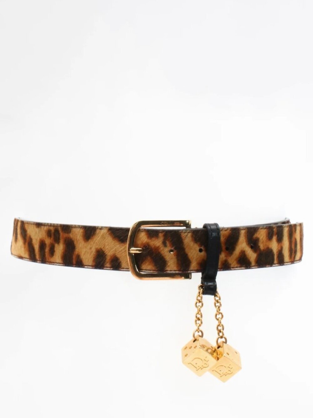Rare Christian Dior Leopard Print Fur Gambler Dice Charm Belt